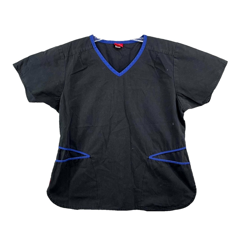 Dickies Scrub Top Womens Black Tie Back Nurse Work Professional Medical Uniform